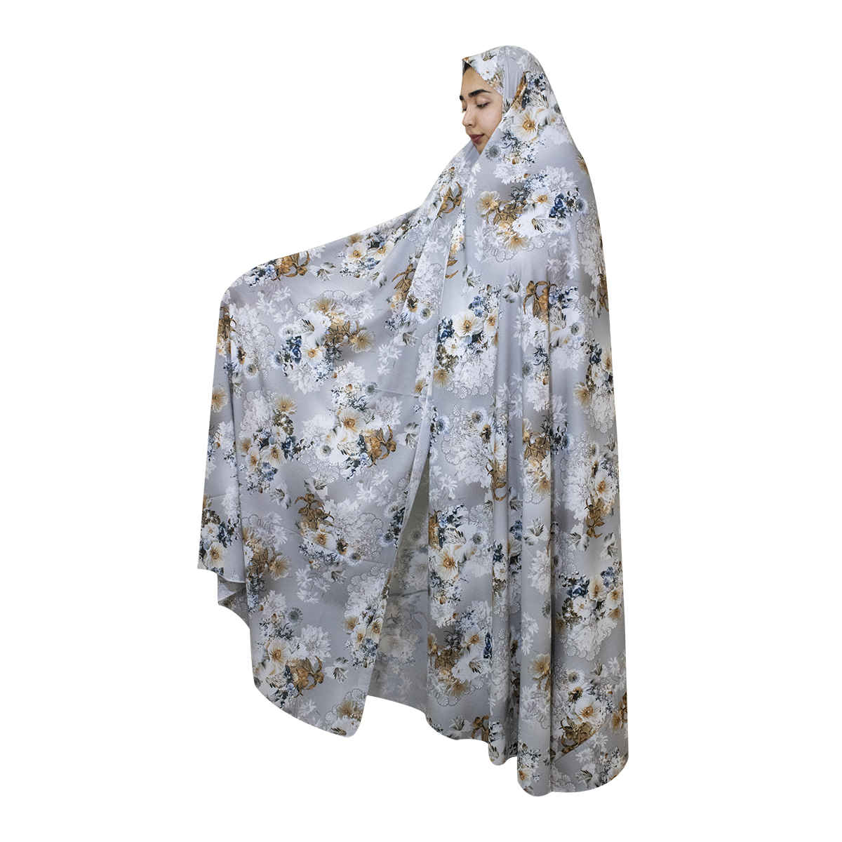 Tchador Culturel Iranien pour Femmes – Coloré, Idéal pour un Usage Quotidien et Namaz, Fleurs Blanches