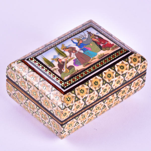 Boîte à bijoux en bois artisanale avec design persan Khatam - Majlesi