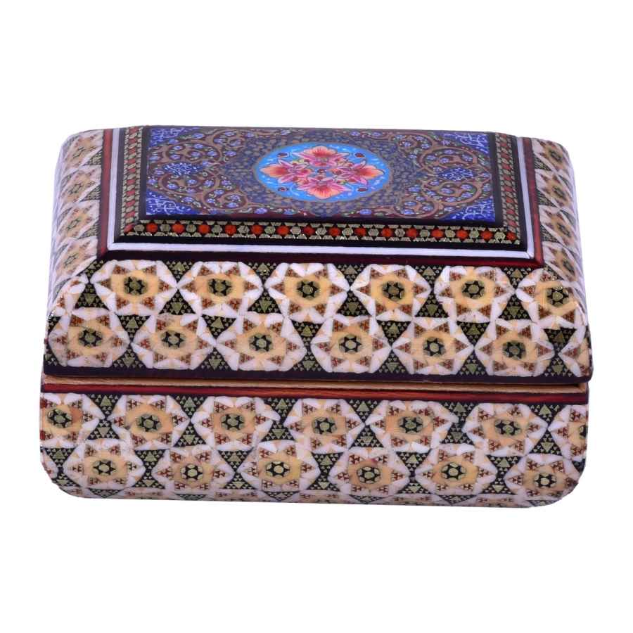 Boîte à bijoux en bois artisanale avec design persan Khatam – Setareh