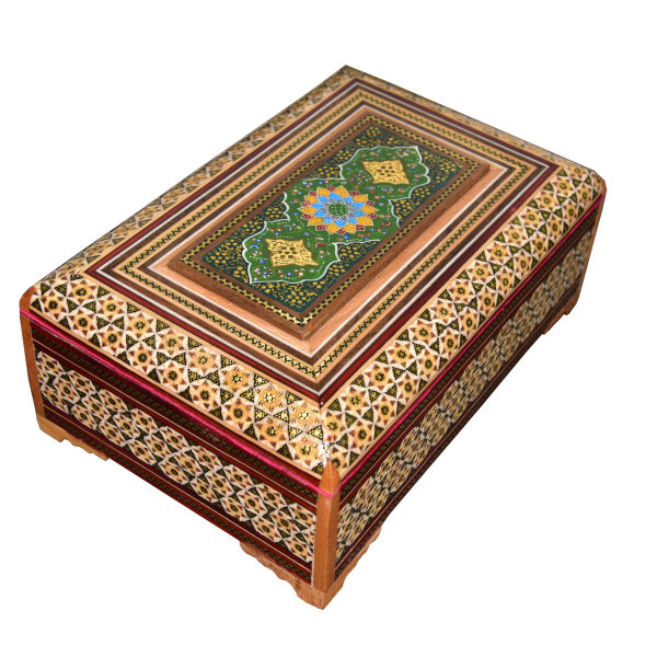 Boîte à bijoux en bois artisanale avec design persan Khatam - Shokran