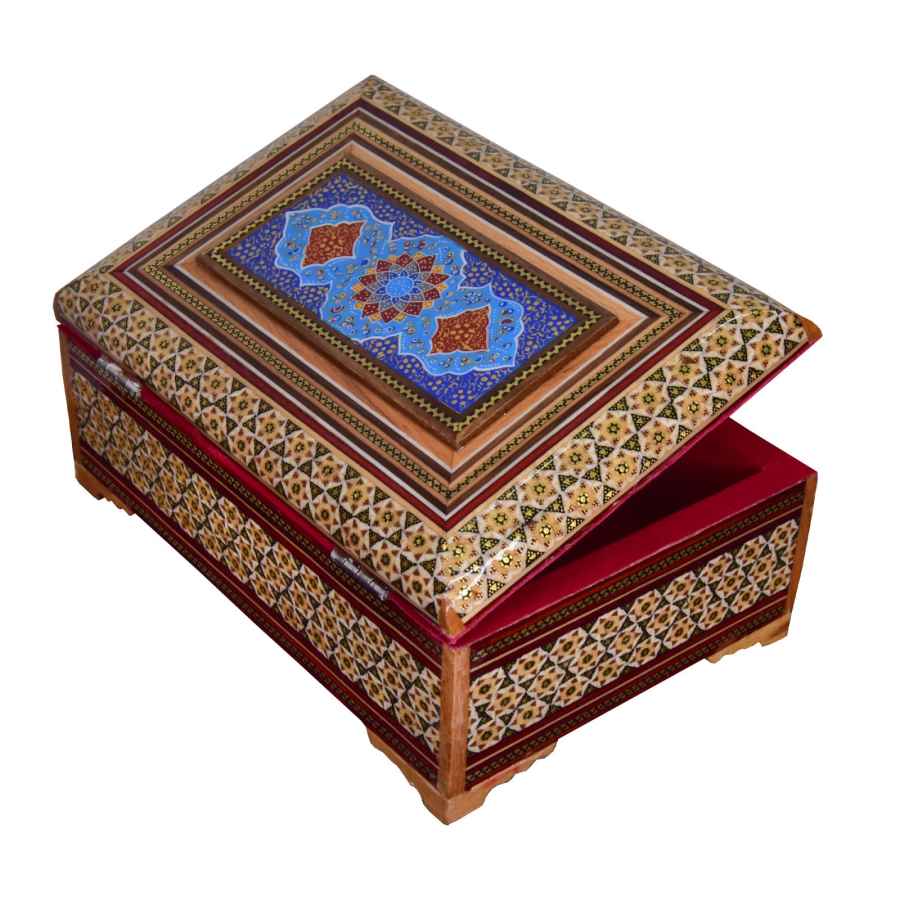 Boîte à bijoux en bois artisanale avec design persan Khatam – Brillant
