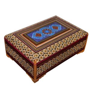 Boîte à bijoux en bois artisanale avec design persan Khatam – Brillant