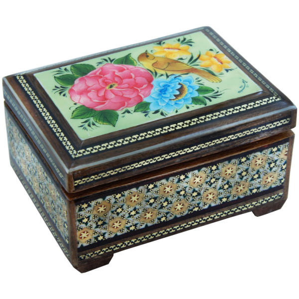 Boîte à bijoux en bois artisanale avec design persan Khatam - Fleur