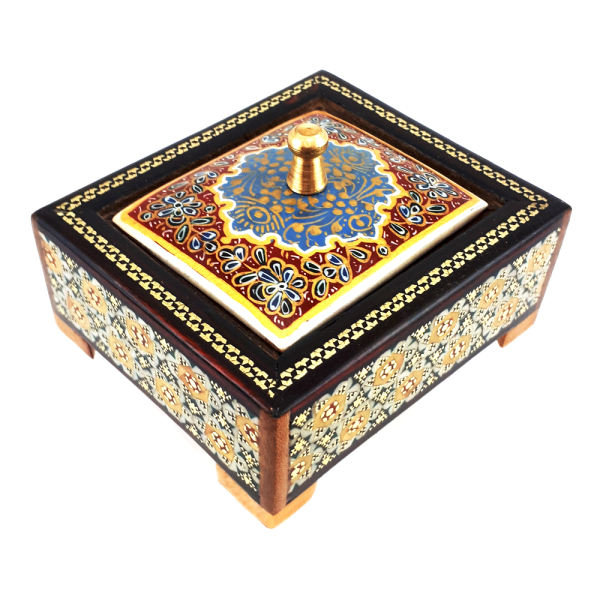 Boîte à bijoux en bois artisanale avec design persan Khatam - Saeidara
