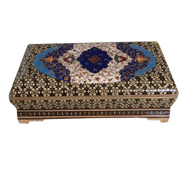 Boîte à bijoux en bois artisanale avec design persan Khatam - Tazhibi