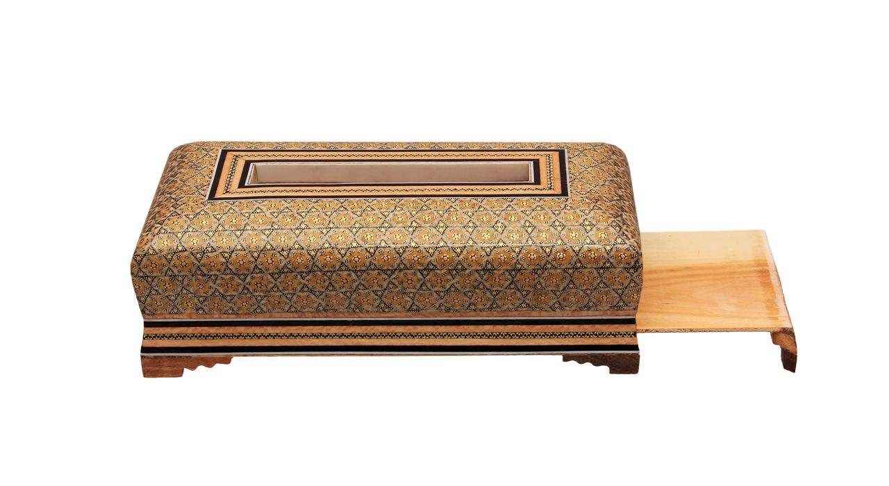 Couvercle de boîte à mouchoirs en bois persan fait main – Khatamkari Arad
