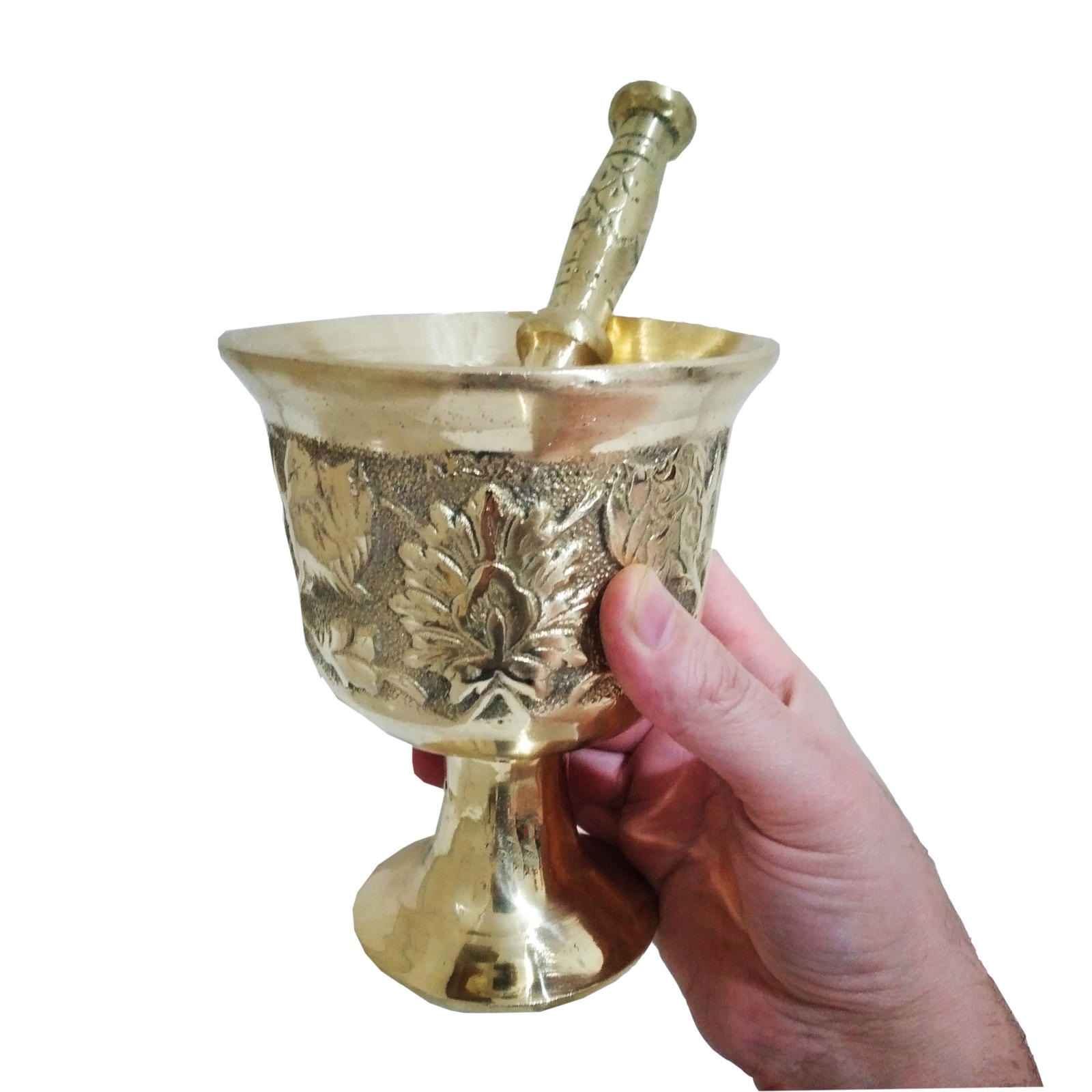 Mortier & Pilon en Laiton avec Motif Floral Persan Traditionnel Ahoura