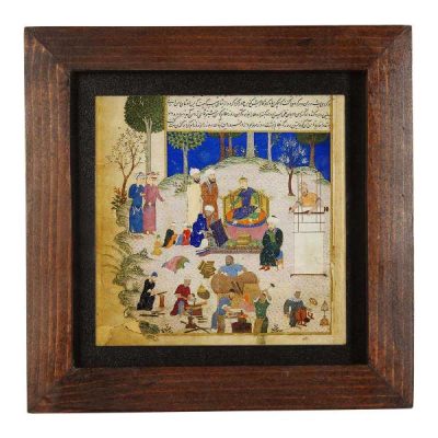Carreau persan décoratif encadré – Motif inspiré de Shahnameh : Shahan
