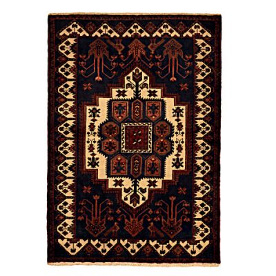 Tapis Persan Fait Main Médaillon Intriqué en Laine Bleu Marine