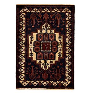 Tapis Persan Fait Main Médaillon Intriqué en Laine Bleu Marine