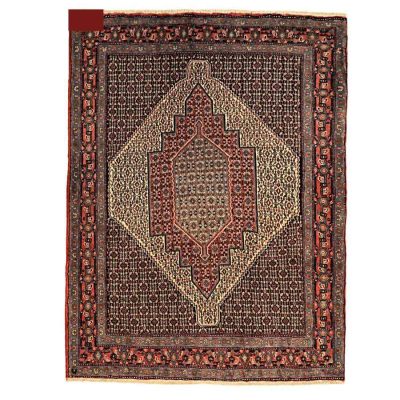 Tapis persan noué main Kurdistan - Motif tribal Mahi / Herati - Laine rouge