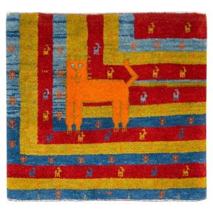 Tapis Gabbeh en laine persane tissé à la main avec motifs animaliers Chat I