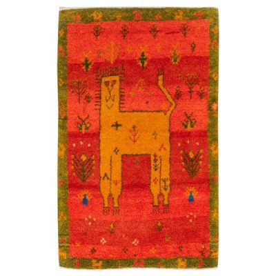 Tapis Gabbeh persan au motif de lion - Orange, Laine, Noué main