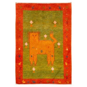Tapis Gabbeh en laine persane tissé à la main avec motifs animaliers Lion II