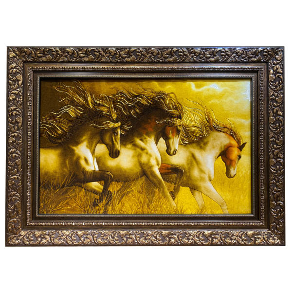 Tapis persan figuratif noué à la main de Tabriz représentant le Cheval d’or