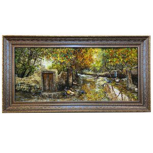 Tapis persan figuratif noué à la main de Tabriz représentant l’automne