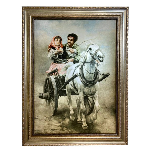Tapis persan figuratif noué à la main de Tabriz représentant Phaéton