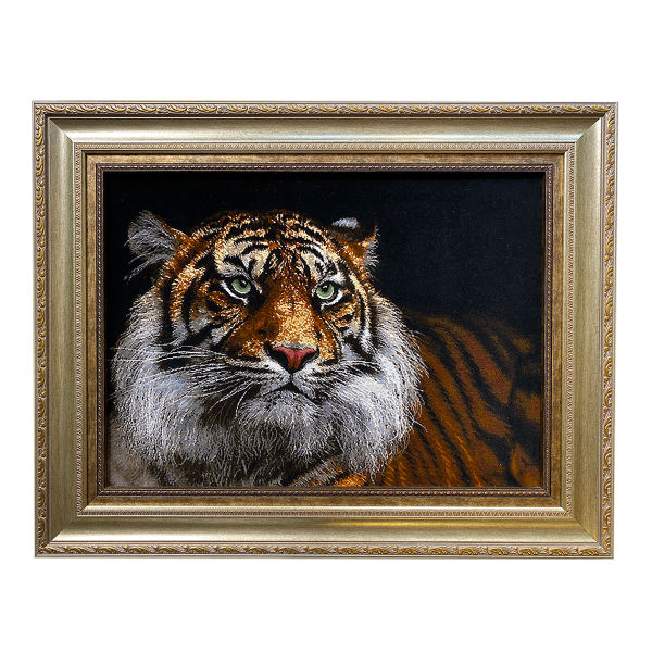 Tapis persan figuratif noué à la main de Tabriz représentant un tigre