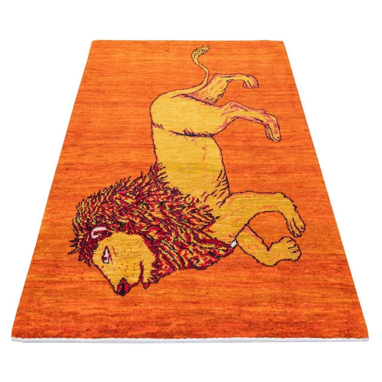 Tapis Gabbeh en laine persane tissé à la main avec motifs animaliers Lion II