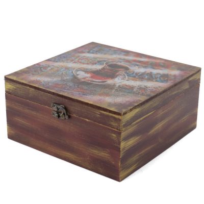 Boîte en Bois pour Cadeaux – Motif Artistique Thé