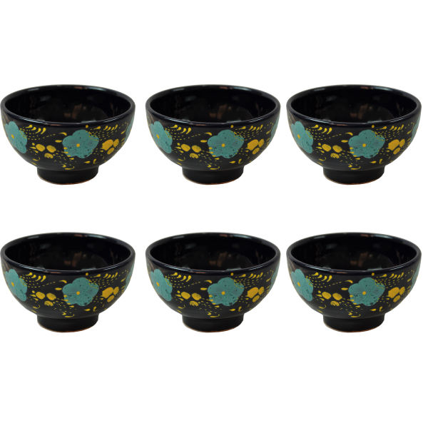 Bol en Poterie Fait Main - Pour Yaourts, Desserts, Salades et Nouilles | Bleu Marine (Ensemble de 6)