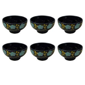 Bol en Poterie Fait Main avec Motif Fleurs – Pour Yaourts, Desserts, Salades et Nouilles (Ensemble de 6)