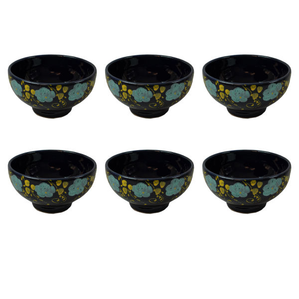 Bol en Poterie Fait Main avec Motif Fleurs - Pour Yaourts, Desserts, Salades et Nouilles (Ensemble de 6)