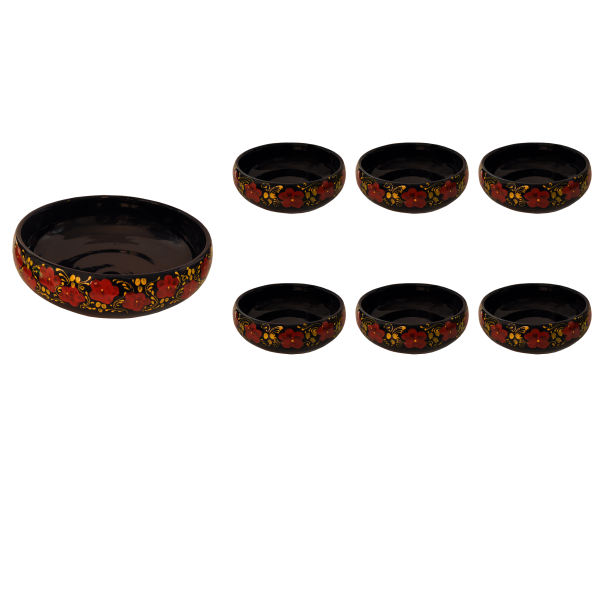 Bol en Poterie Fait Main - Pour Yaourts, Desserts, Salades et Nouilles | Fleur Dorée (Ensemble de 7)