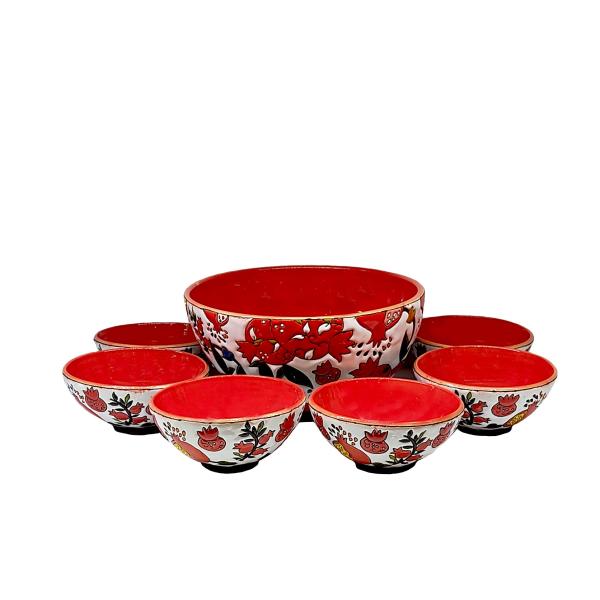 Bol en Poterie Fait Main avec Motif Grenade - Pour Yaourts, Desserts, Salades et Nouilles (Ensemble de 7)