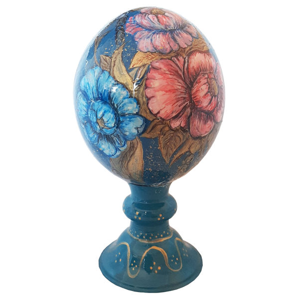 Œuf d'autruche décoratif persan peint à la main – Fleur 3D
