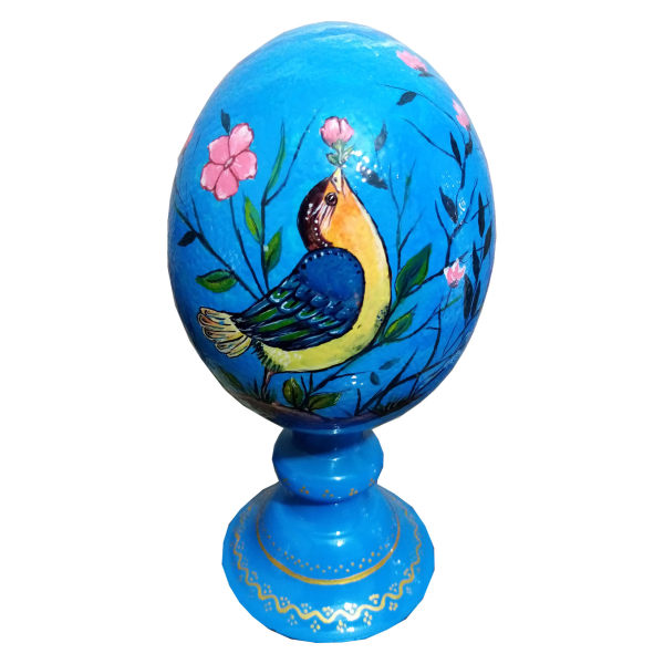 Œuf d'autruche décoratif persan peint à la main – Oiseau d'amour II