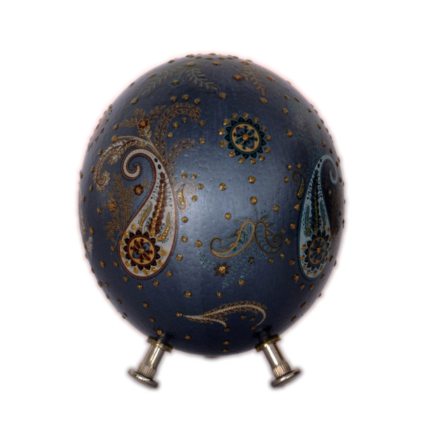 Œuf d'autruche décoratif persan peint à la main – Bleu royal