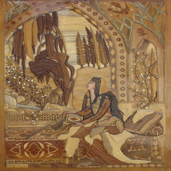 Art en Marqueterie de Bois - La Jeune Fille Artistique Perse