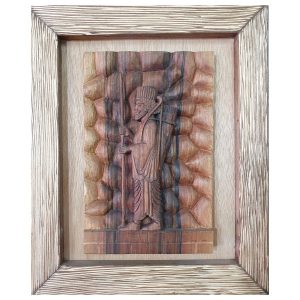 Art en bois sculpté encadré Soldat persan artistique