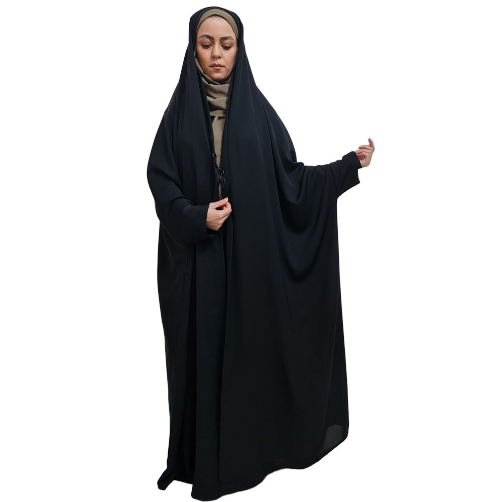 Tchador noir islamique arabe Hijab avec manches pour femmes et prière - Hami