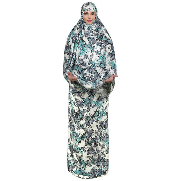 Tchador Islamique de Namaz pour Femmes Idéal pour la Prière - Fleurs Bleues