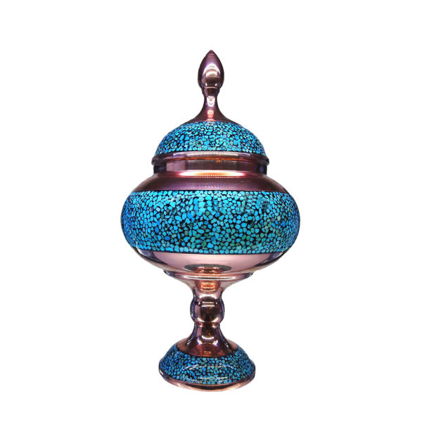 Sucrier persan artisanal en cuivre incrusté de turquoise