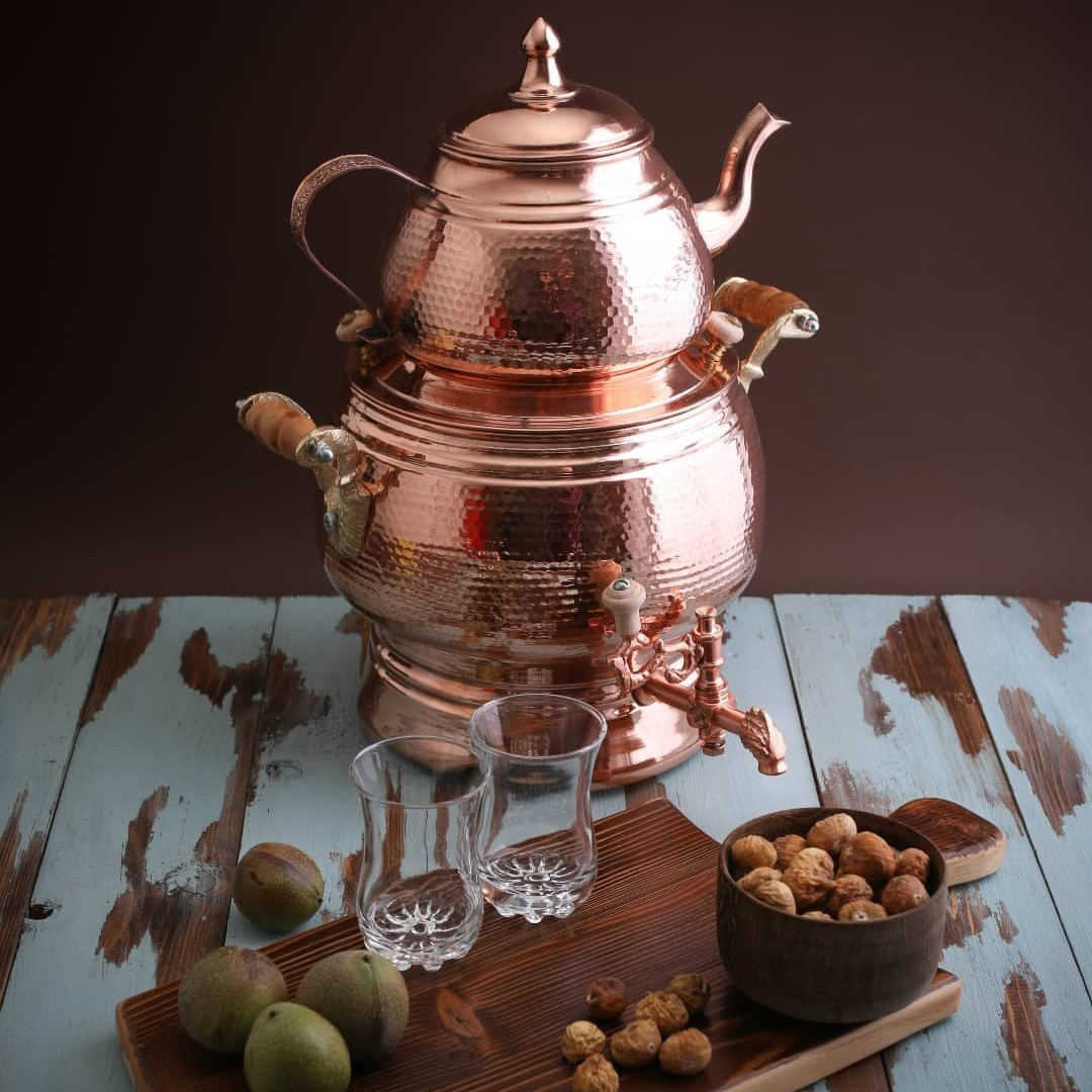 Samovar de thé en cuivre persan pour cuisinière avec théière Modèle Dorna