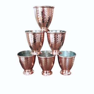 Tasse persane en cuivre – Ensemble de 6 fabriquées à la main avec anse pour boissons froides – Martelées