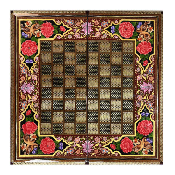 Plateau d'Échecs en Bois Khatamkari Persan Design Floral