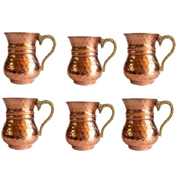 Tasse persane en cuivre - Ensemble de 6 fabriquées à la main avec anse pour boissons froides - Martelées