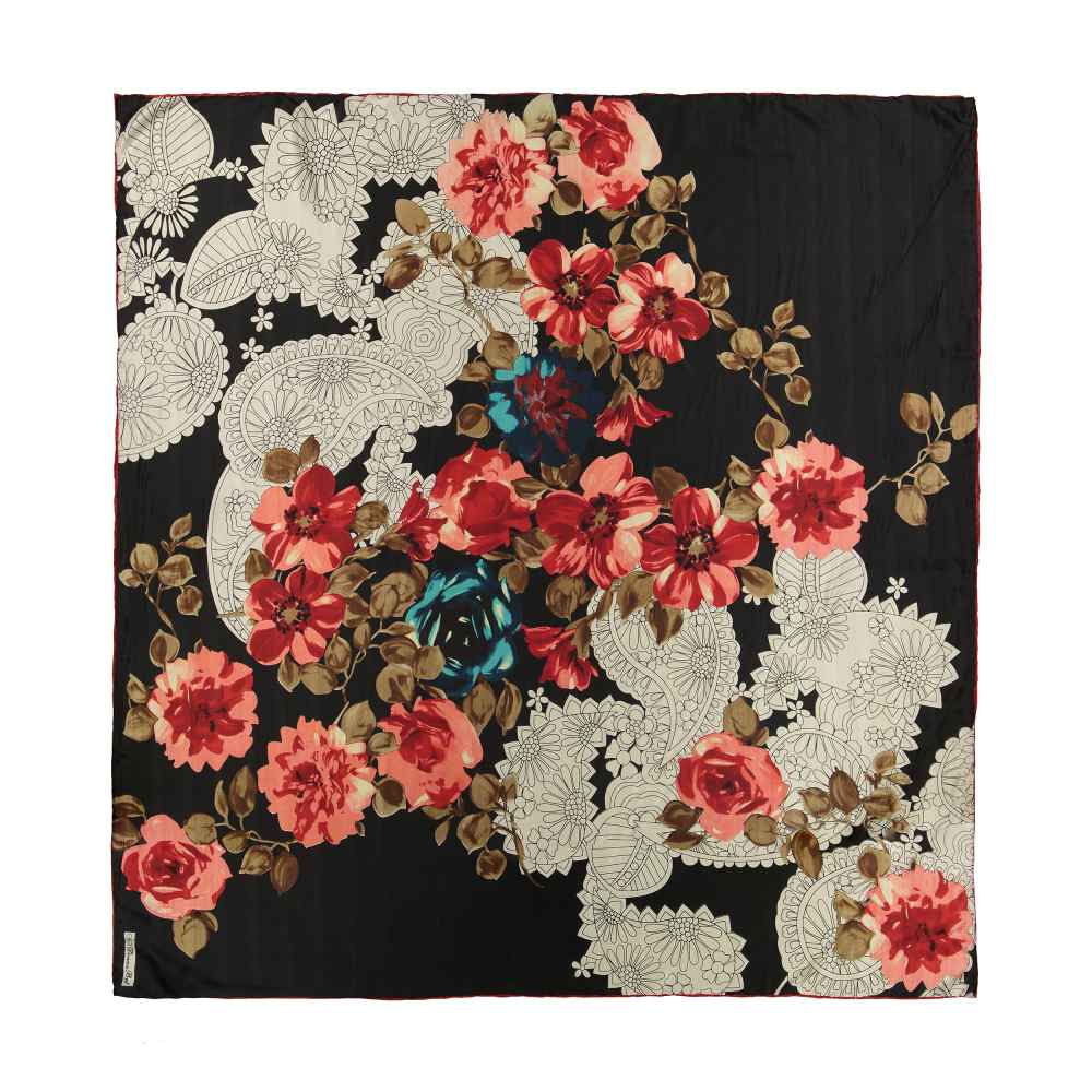 Foulard en soie à imprimé floral pour femme – Design Simin luxueux et éclatant