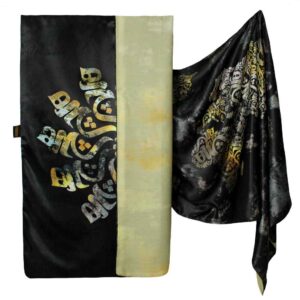 Châle en soie imprimé perse double face – Calligraphie artistique Hich