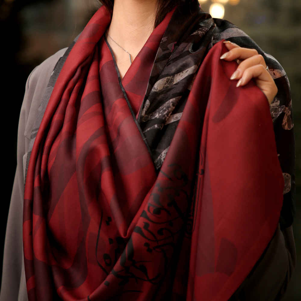 Châle en soie imprimé perse double face – Calligraphie artistique Khatoon