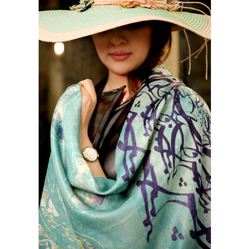 Châle en soie imprimé perse double face – Calligraphie artistique Sama