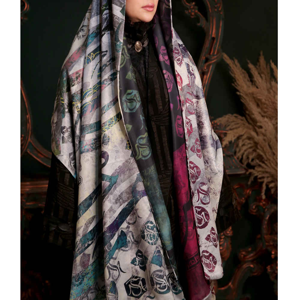 Châle en soie imprimé perse double face – Calligraphie artistique Beraghsa