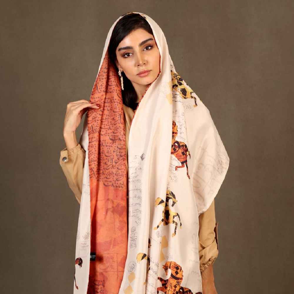 Châle en Soie Persan Imprimé Double Face Artistique Calligraphie Nasim