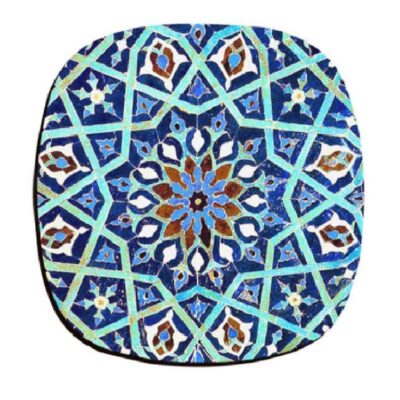 Dessous de Verre Géométriques Iraniens Turquoise – Set Artistique en Bois Rond