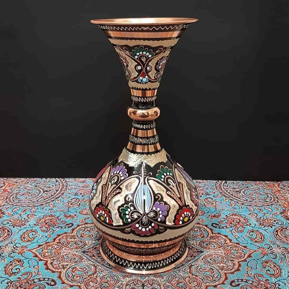 Vase en cuivre décoratif peint à la main avec émail Minakari persan Ava