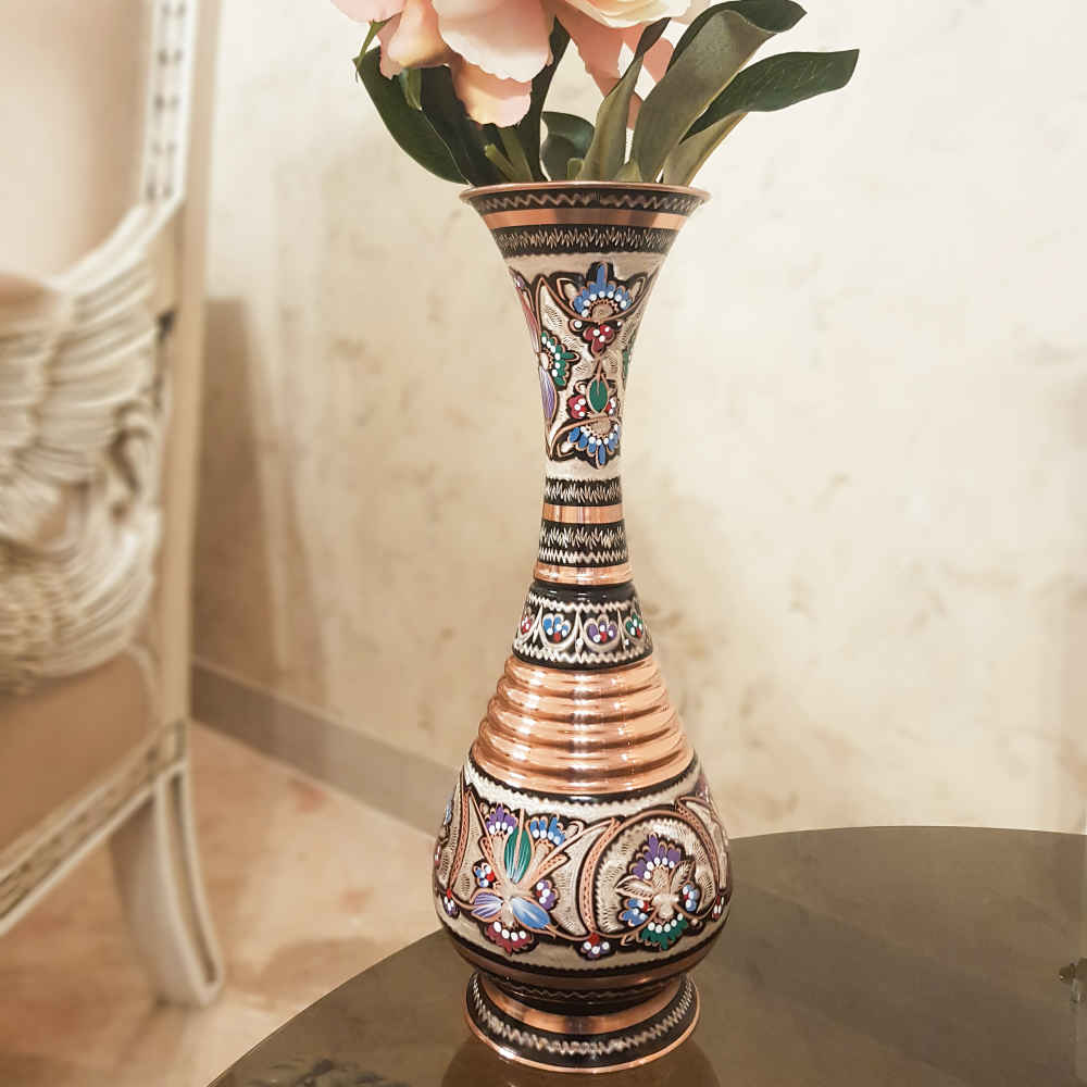 Vase en cuivre décoratif peint à la main avec émail Minakari persan Sama